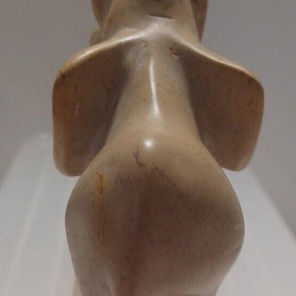 VINTAGE Elephant Figurine Hand Carved Soapstone Statue Touching Raised Up Trunks - Picture 4 of 8